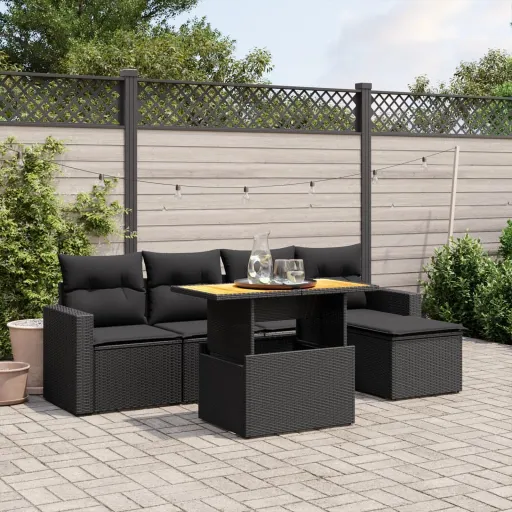 Set de Sofás de Jardín 6 Piezas y Cojines Ratán Sintético Negro