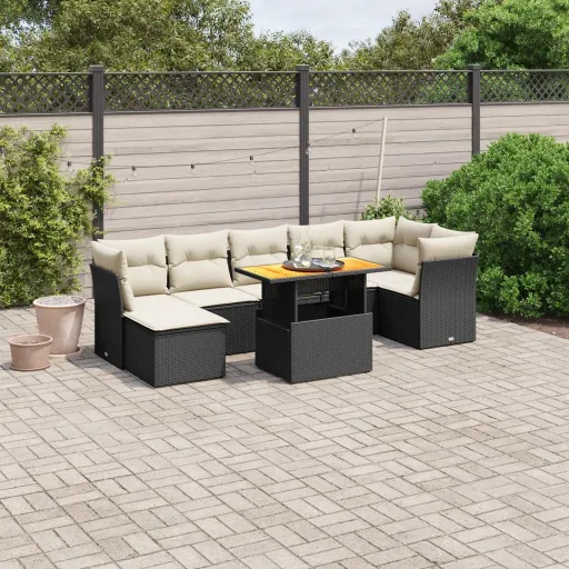 Set de Sofás de Jardín 8 Piezas y Cojines Ratán Sintético Negro