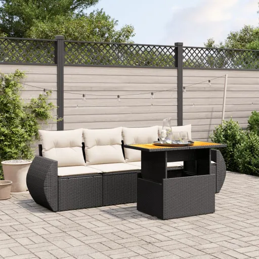 Set de Muebles de Jardín 5 Pzas y Cojines Ratán Sintético Negro