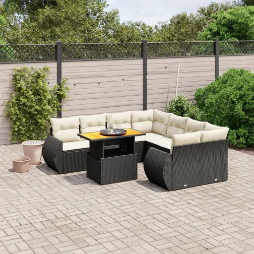 Set de Sofás de Jardín 8 Piezas y Cojines Ratán Sintético Negro