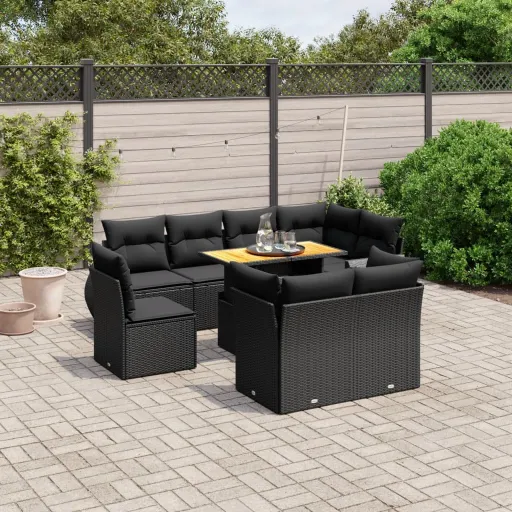 Set de Sofás de Jardín 8 Piezas y Cojines Ratán Sintético Negro