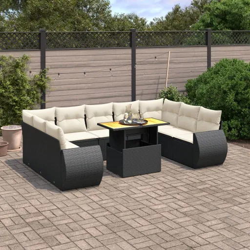 Set de Sofás de Jardín 10 Pzas Cojines Ratán Sintético Negro