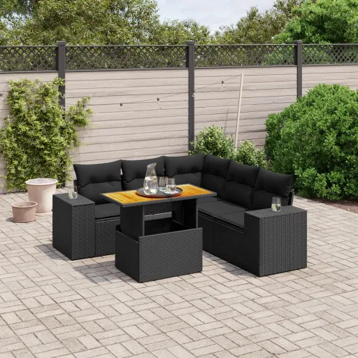 Set de Sofás de Jardín 6 Piezas y Cojines Ratán Sintético Negro