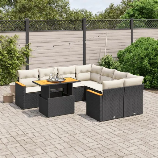 Set de Sofás de Jardín 8 Piezas y Cojines Ratán Sintético Negro