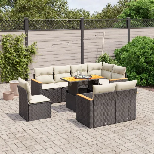 Set de Sofás de Jardín 8 Piezas y Cojines Ratán Sintético Negro