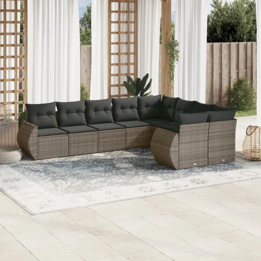 Set de Muebles de Jardín 9 Pzas y Cojines Ratán Sintético Gris