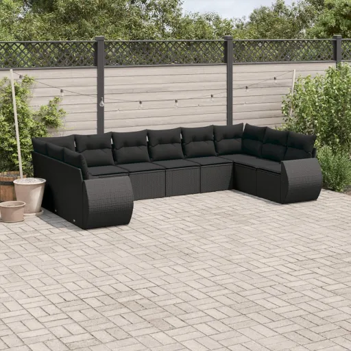 Set de Sofás de Jardín 10 Pzas Cojines Ratán Sintético Negro