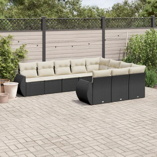 Set de Sofás de Jardín 10 Pzas Cojines Ratán Sintético Negro