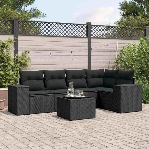 Set de Sofás de Jardín 6 Piezas y Cojines Ratán Sintético Negro