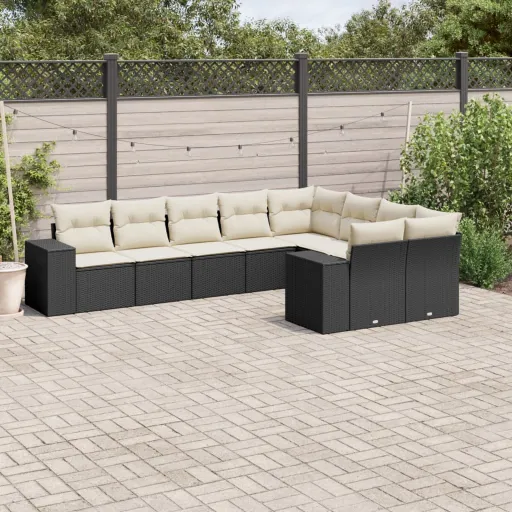 Set de Sofás de Jardín 8 Piezas y Cojines Ratán Sintético Negro