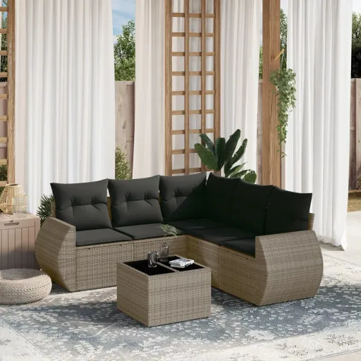 Set de Muebles de Jardín 6 Pzas y Cojines Ratán Sintético Gris
