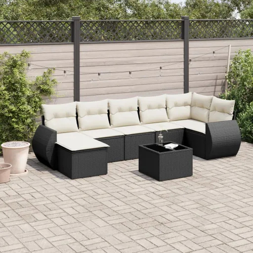 Set de Comedor de Jardín 7 Pzas y Cojines Ratán Sintético Negro