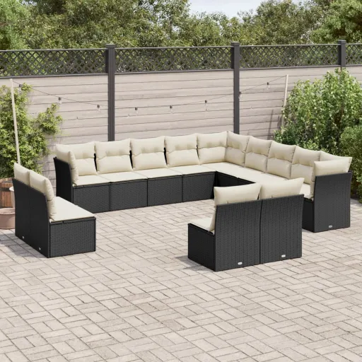 Set de Sofás de Jardín y Cojines 13 Pzas Ratán Sintético Negro