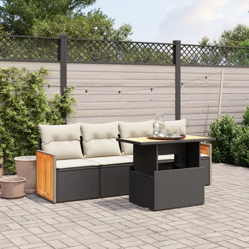 Set de Muebles de Jardín 5 Pzas y Cojines Ratán Sintético Negro
