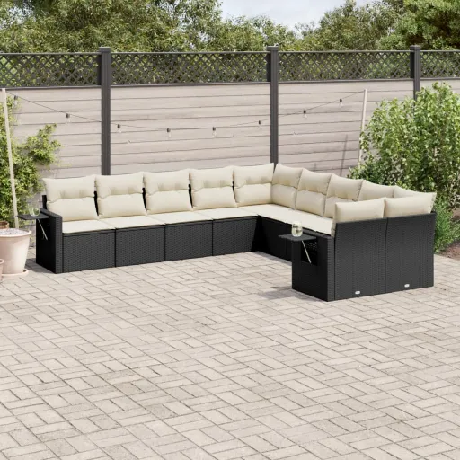 Set de Sofás de Jardín 10 Pzas Cojines Ratán Sintético Negro