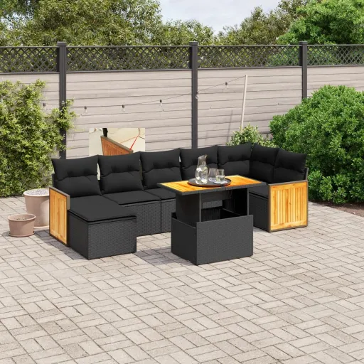 Set de Sofás de Jardín 8 Piezas y Cojines Ratán Sintético Negro