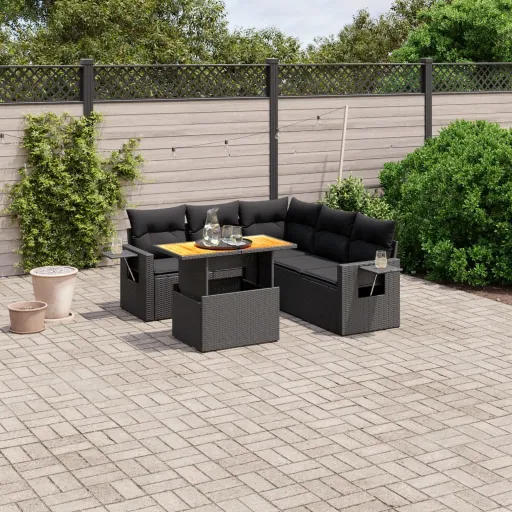 Set de Sofás de Jardín 6 Piezas y Cojines Ratán Sintético Negro