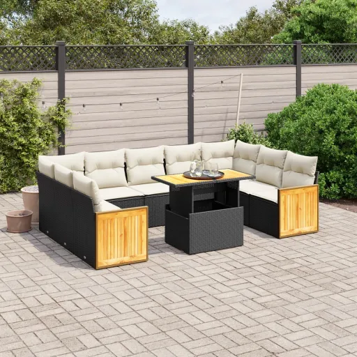 Set de Sofás de Jardín 10 Pzas Cojines Ratán Sintético Negro