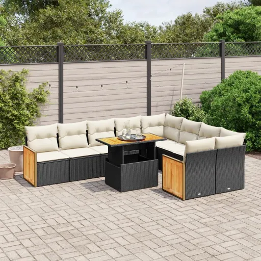 Set de Sofás de Jardín 10 Pzas Cojines Ratán Sintético Negro