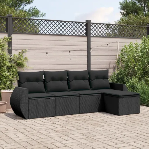 Set de Muebles de Jardín 5 Pzas y Cojines Ratán Sintético Negro