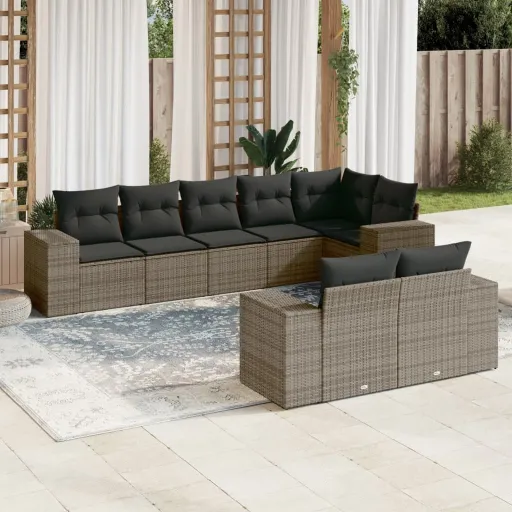 Set de Sofás de Jardín 8 Pzas y Cojines Ratán Sintético Gris