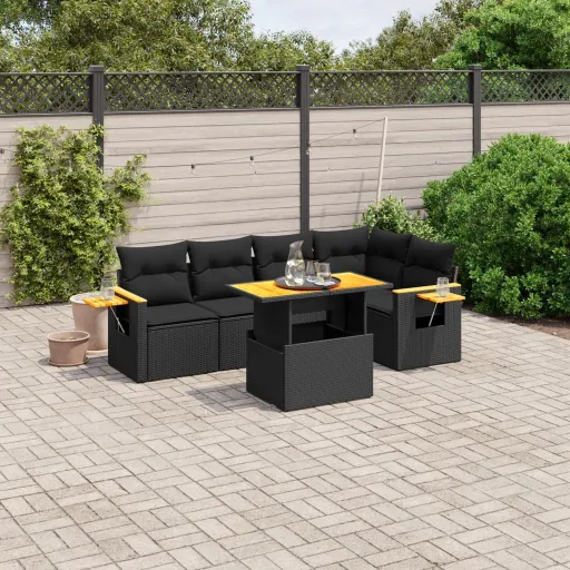 Set de Sofás de Jardín 6 Piezas y Cojines Ratán Sintético Negro