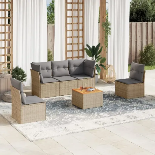 Juego de Sofás Jardín Con Cojines Beige Mezcla 6 Pzas Ratán PE