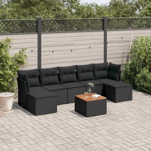 Set de Sofás de Jardín 8 Piezas y Cojines Ratán Sintético Negro