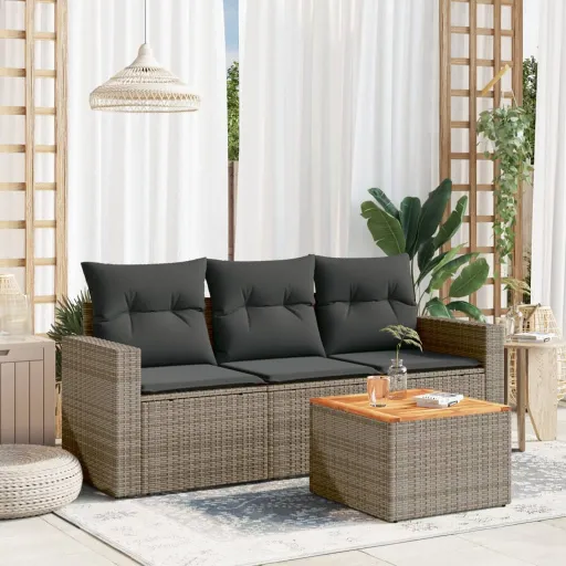 Set de Sofás de Jardín 4 Pzas y Cojines Ratán Sintético Gris