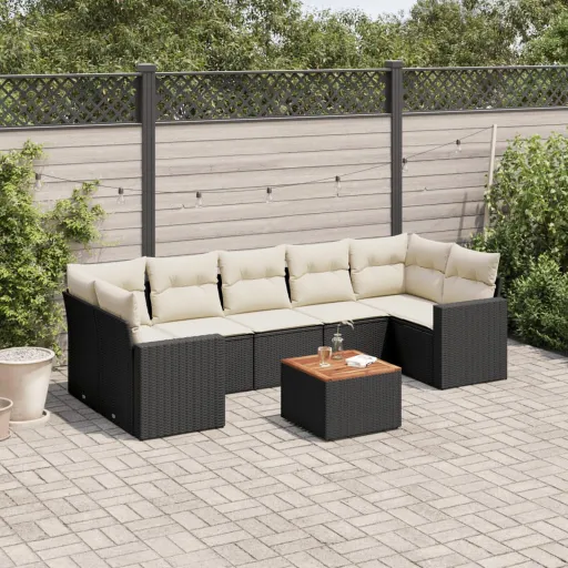 Set de Sofás de Jardín 8 Piezas y Cojines Ratán Sintético Negro