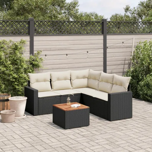 Set de Sofás de Jardín 6 Piezas y Cojines Ratán Sintético Negro