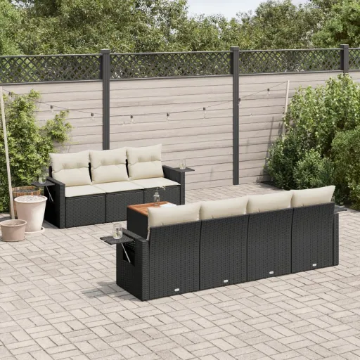 Set de Sofás de Jardín 8 Piezas y Cojines Ratán Sintético Negro