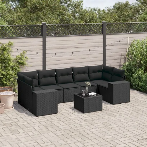 Set de Sofás de Jardín 8 Piezas y Cojines Ratán Sintético Negro