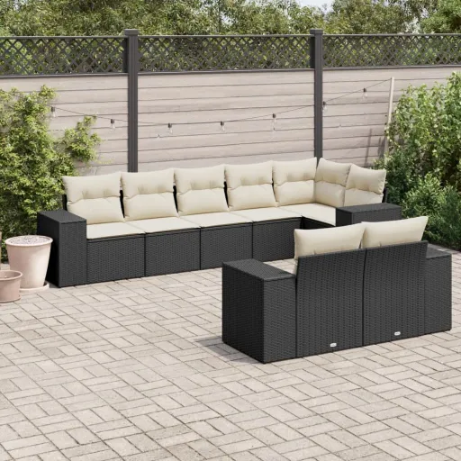 Set de Sofás de Jardín 8 Piezas y Cojines Ratán Sintético Negro