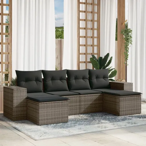 Set de Muebles de Jardín 6 Pzas y Cojines Ratán Sintético Gris