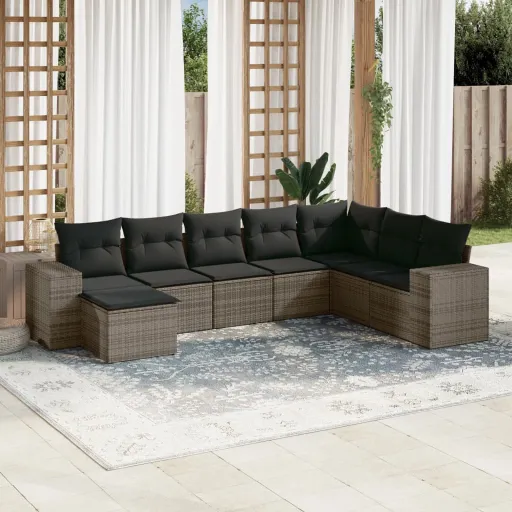Set de Sofás de Jardín 8 Pzas y Cojines Ratán Sintético Gris