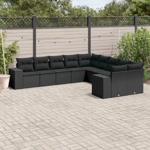 Set de Sofás de Jardín 10 Pzas Cojines Ratán Sintético Negro