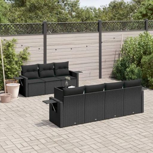 Set de Sofás de Jardín 8 Piezas y Cojines Ratán Sintético Negro
