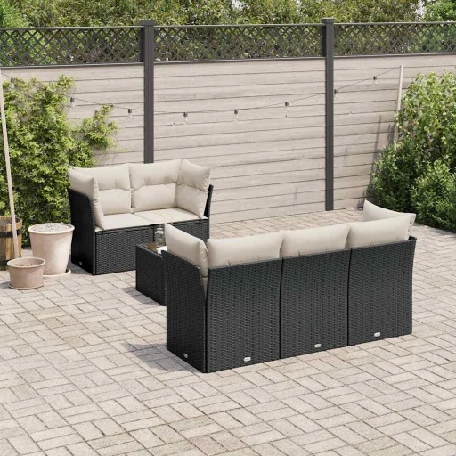 Set de Sofás de Jardín 6 Piezas y Cojines Ratán Sintético Negro