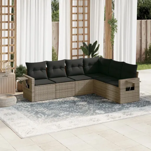 Set de Muebles de Jardín 6 Pzas y Cojines Ratán Sintético Gris