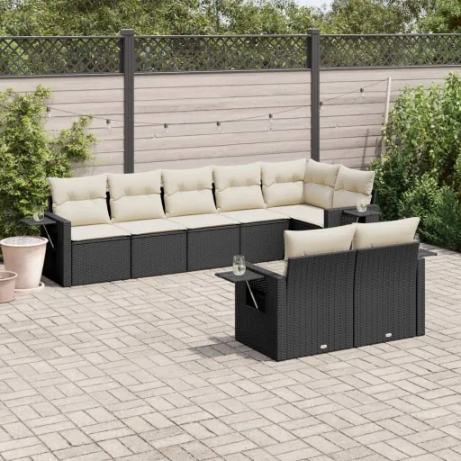 Set de Sofás de Jardín 8 Piezas y Cojines Ratán Sintético Negro