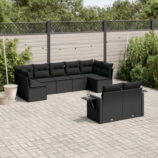 Set de Sofás de Jardín 8 Piezas y Cojines Ratán Sintético Negro
