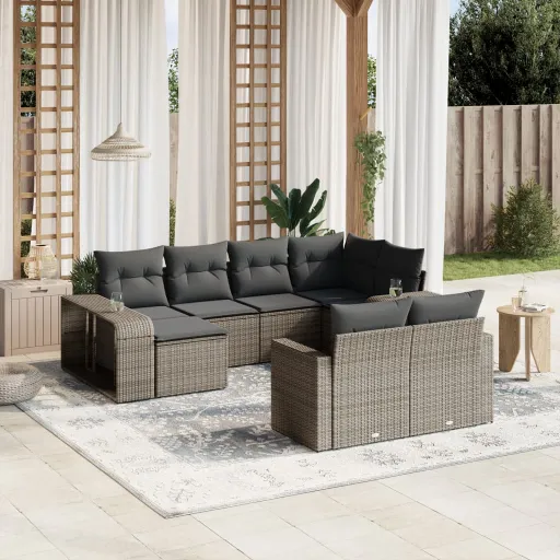 Set de Sofás de Jardín 10 Pzas Con Cojines Ratán Sintético Gris