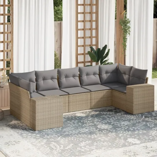 Set Sofás de Jardín 7 Piezas y Cojines Ratán Sintético Beige