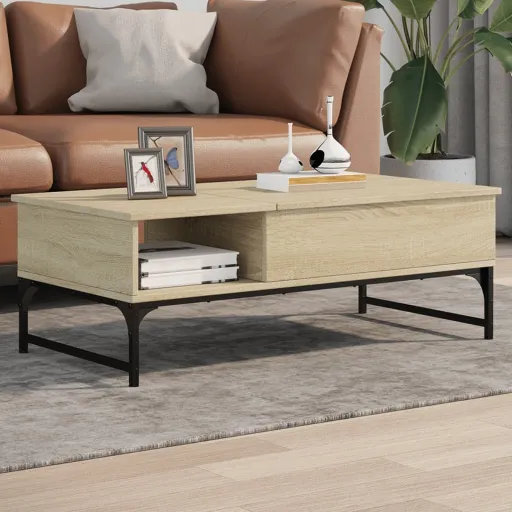 Mesa de Centro Madera Ingeniería Metal Roble Sonoma 100x50x35cm