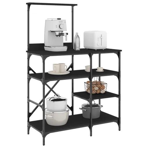 Estantería de Cocina Madera Ingeniería Metal Negro 90x40x132 cm