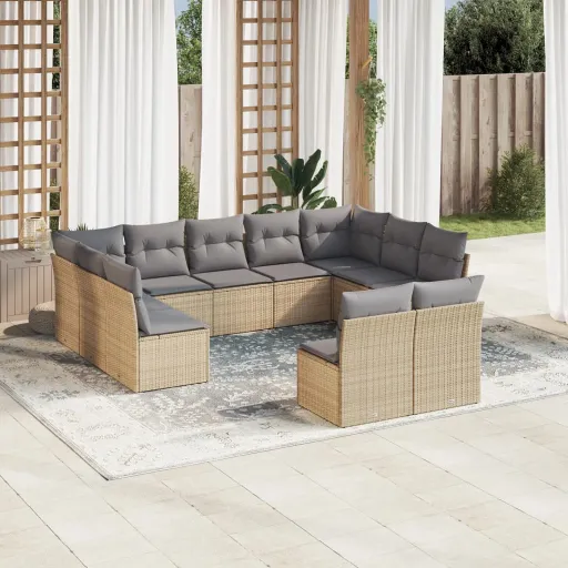 Set de Sofás de Jardín 11pzas Con Cojines Ratán Sintético Beige