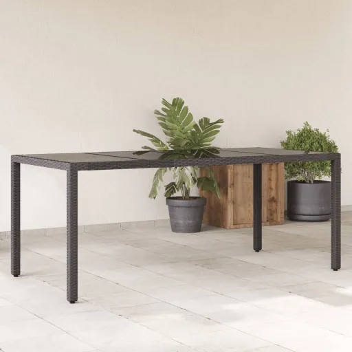 Mesa de Jardín Superficie de Vidrio Ratán PE Negro 190x90x75 cm