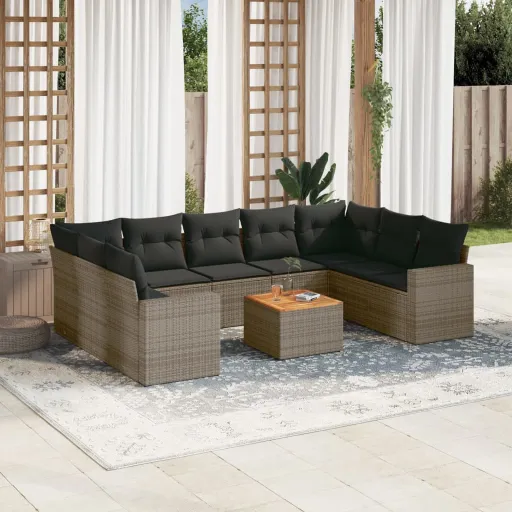 Set de Sofás de Jardín 10 Pzas Con Cojines Ratán Sintético Gris