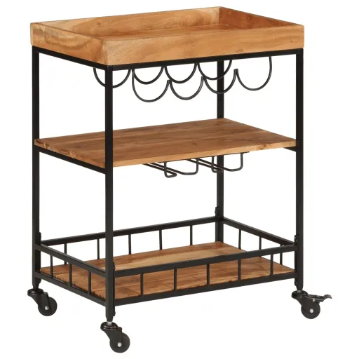Carrito de Bar de Madera Maciza de Acacia y Hierro 60x40x80 cm
